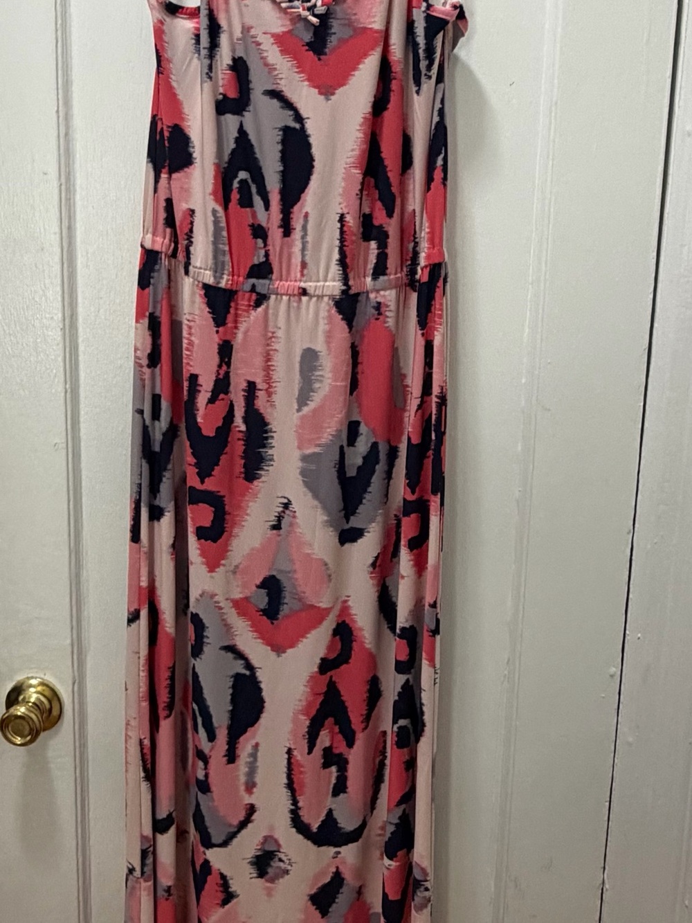 Banana Republic Pink, Coral and Navy Braided-Trim Maxi Dress